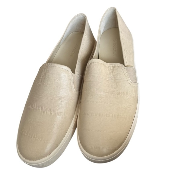 New! VINCE Blair Croc-embossed Leather Slip-on Sneakers Cobblestone‎ Cream - Picture 2 of 8